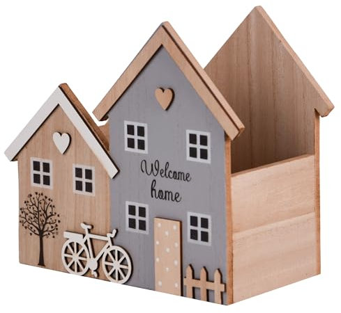 UNUS Aufbewahrungsbox Holz, Dekorative Häuser mit Welcome Home-Motiv, praktische Aufbewahrung, stilvolle Deko für Flur, Wohnzimmer & Schreibtisch