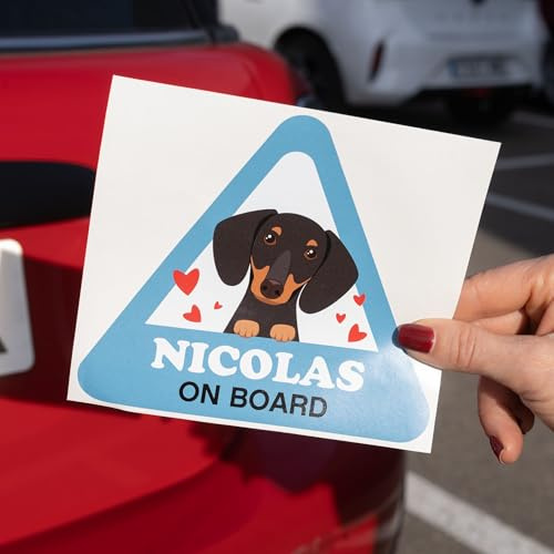 Wanapix | Hund Autoaufkleber Personalisiert | Dreieck 15x13cm | Teckel