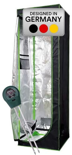 Mucola Growzelt Zuchtzelt mit 3-in-1 Messgerät 60x60x220 cm Schwarz | Indoor Gewächshaus mit lichtdichtem 600D-Gewebe, reflektierende Innenseite, für Hydrokultur und Erde, einfacher Aufbau