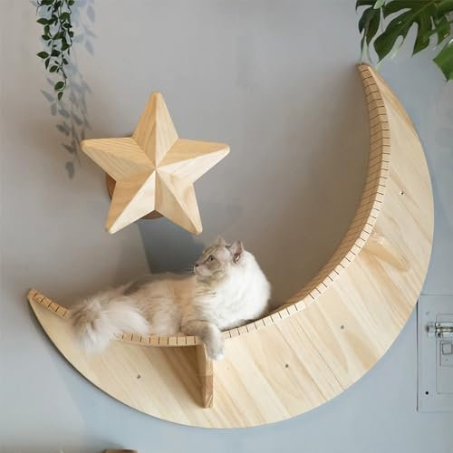 YLLSMGS Rascador Pared Gatos, Escalera para Gatos Moon, Rascador para Gatos de Interior, Cat Tree Pared de Escalada para Gatos de Madera Maciza con Poste Rascador de 1 Estrella