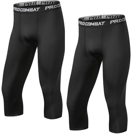 AIMENJOY 2-pack herr 3/4 kompressionsleggings basket tights coola skinnbyxor torr passform atletisk baslager underkläder kompression underdel träning sportbyxor löpning yoga gym, Svart, S