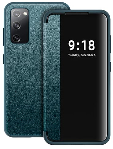 Croazhi Hülle für Samsung Galaxy S20 Fe Handyhülle S View Galaxy S20 Fe Flip Case Stoßfest Kratzfest Tasche Flip Schutzhülle für Samsung S20 Fe, Durchscheinend View Silikon Bumper Handyhülle (Grün)
