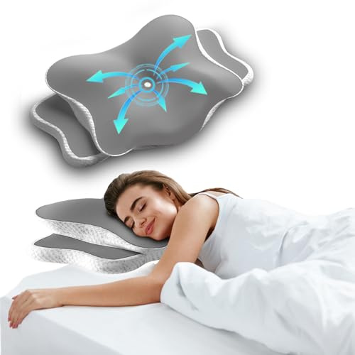 MEINZII'S Nackenkisse Kopfkissen, Nackenstützkissen, Ergonomisches Kopfkissen, Orthopädisches Kopfkissenfür Seitenschläfer, Rückenschläfer und Bauchschläfer (Silbergrau)