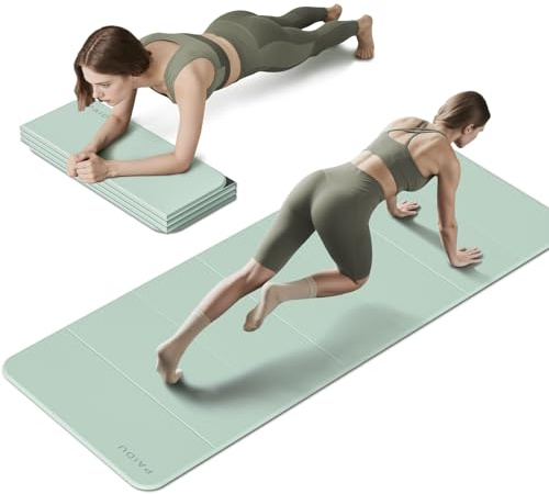 PAIDU Foldable Fitness Yoga Mat | (10MM) Extra Thick | SGS Certified | 190x66 Extra Long-Wide | Portable & Easy Store | for Yoga, Pilates, Home Gym & Full-Body Workouts (Matcha green + black)