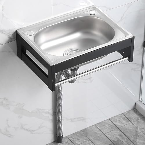Bathroom Sinks, Stainless Steel Wall-Mounted Hand Wash Basin, Kitchen Utility Sink with Support Frame, for Restaurant, Kitchen, Bar, Garage, Also Suitable for Campervan (38x33cm / 18.9x13.8inch)