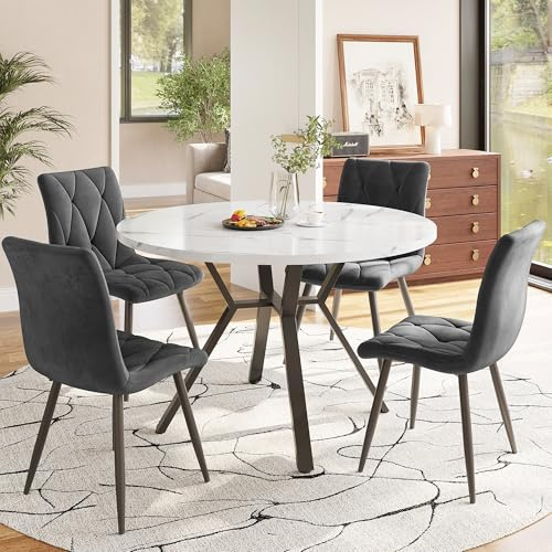 Gxffipw Essgruppe Runder Esstisch mit 4 Stühlen Set für 4 Personen, Esstisch Rund 100x100x75 cm mit Schwarzen Metallbeinen und 4 Grau Samt Esszimmerstühle, Esszimmermöbel, Küchenmöbel