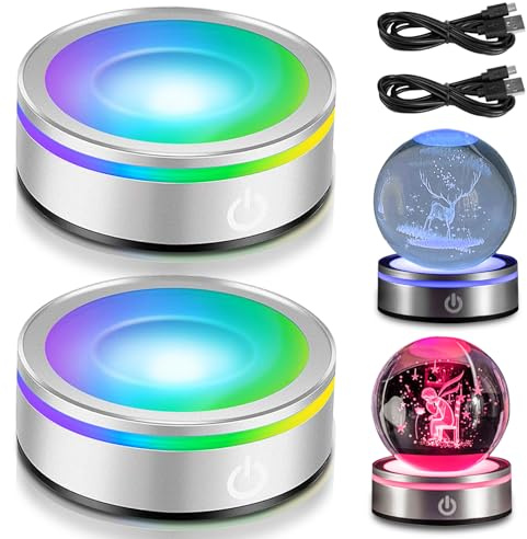 Lot de 2 socles lumineux LED, 6 couleurs, ronds, avec interrupteur tactile sensible, socle lumineux, socle de lampe LED pour affichage d'art en verre de cristal