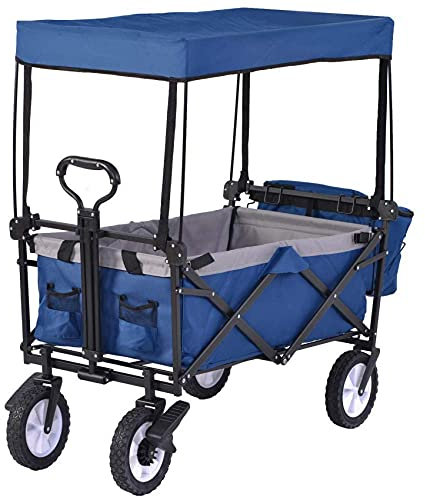 HYEFDWS Chariot de Camping Pliable, Chariot de Jardin Portable à 4 Roues, auvent Amovible, Chariot de Jardin Pliable, Chariot à Tirer, Chariot à Main, Chariot