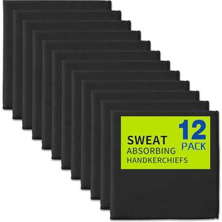 12 Pack Sweat Absorbing Handkerchiefs,Gym Workout Towels Microfiber Sweat Rags Towels for Men & Women, Running Sports accessories Small Cloth for Face Hand,Black Hankies (10 x 10)