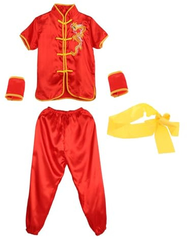 Aosekaa Chinese Traditional Wushu Costume Clothing Set Qigong Training Apparel Clothes Boys Girls Adult Kids Unisex Lightweight, Red 110