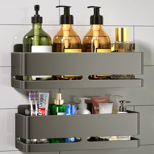 YESENT Mensole Doccia Mensole Bagno, 2 Pezzi Portaoggetti doccia con Impermeabile e antiruggine Mensola Bagno senza Foratura, Organizer Doccia Mensola Bagno Adesiva - (Grigio-2 strati)