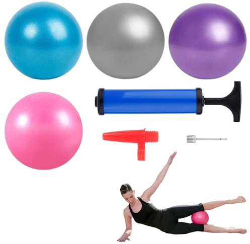 Pelota de yoga de 25 cm, juego de 4 pelotas de pilates mini fitness antideslizante con bomba incluida para entrenamiento en casa, oficina, estiramiento, equilibrio y gimnasia