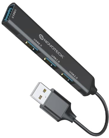 NOVOTECK Hub USB 3.0,4 Puertos (USB 3.0 + 3 USB 2.0) 10Gbps, Adaptador OTG con Cable silicona y Diseño Metálico, Multipuertos Compatible con MacBook Pro/Air, iMac, Surface, PC Portátil,Disco Duro,PS5