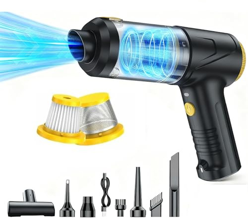 HKC 4 in 1 Soffiatore Aspiratore 100000RPM, Aria Compressa Elettrico 12000Pa, Air Duster Spolverino Motore Brushless, Aspirabriciole Senza Fili per Auto Casa Ufficio Peli Domestici schwarz
