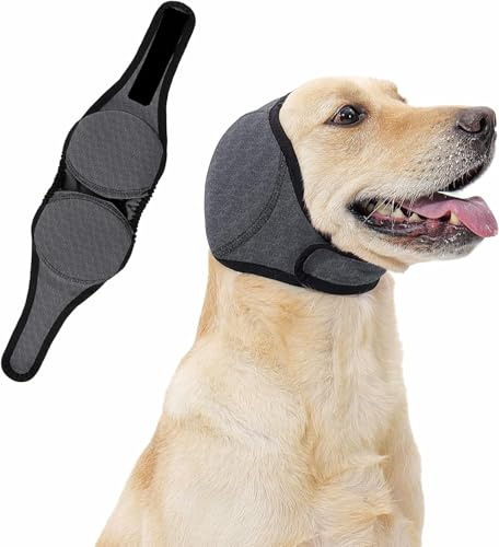 Noise-Reducing Dog Ear Defenders for Fireworks & Storms, Calming Dog Ear Protectors for Anxiety Relief, Warm & Waterproof Happy Hoodie for Grooming, Bathing, Swimming (M)