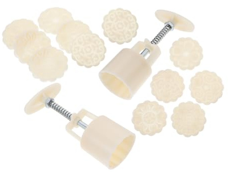 KOCKSHION Juego de Moldes para Pastel de Luna 50g 6 Sellos 3D Flores Prensa Manual para Repostería Tradicional China Molde Redondo para Galletas Cupcakes y Dulces Festivos