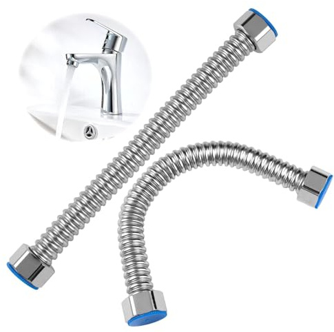 2Pcs Flexible Pipe 20cm Flexi Hose G1/2 x G1/2 Flexi Pipe Connector | Rust & Lead-Free Stainless Steel, Tap Hose Flexi Tap Connectors for Bathroom, Kitchen, Toilet Taps, Plumbing Fittings
