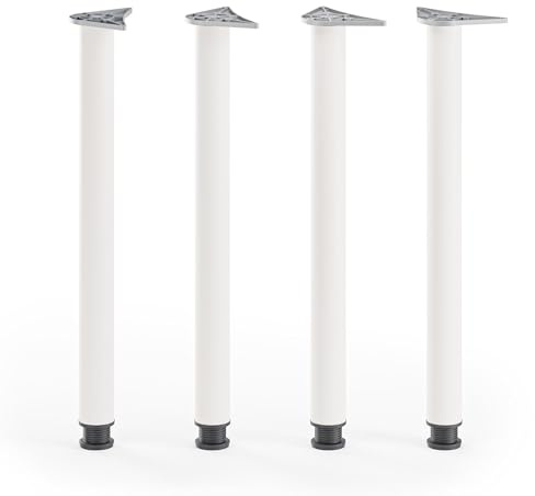 ATM 4er Set Tischbeine 82cm Küchenbeine Höhenverstellbar Metall Möbelfüße Ø 60mm für Arbeitsplatte Kücheninsel Stützfuß Rund Stabil Tresen & Küche - Weiß