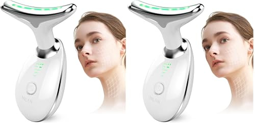 ANLAN Masajeador Cara Cuello Antiarrugas Masajeador Facial Reafirmante Mujer con Calor Luz LED EMS Lifting para Aclarar Líneas del Cuello (45°C) (Paquete de 2)