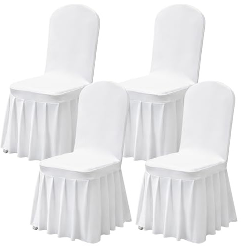 Coprisedia bianchi, 4 pezzi, universali, elasticizzati, rimovibili in spandex con gonna, coprisedia lavabili per sedie, per matrimoni, feste, hotel