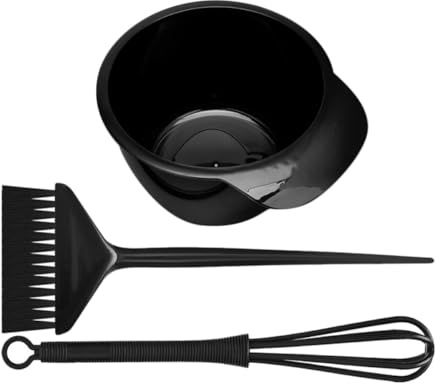 RUNROTOO Hair Coloring Brush and Hair Dye Mixing Bowl with Stirring Rod for Even Dye Application Stylish Black Pp Material