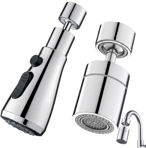2PCS Kitchen Sink Tap Extender, Multi-Angle Rotatable Faucet Attachment, Universal Silver Tap Nozzle, Adjustable Tap Accessory with Easy Install Structure