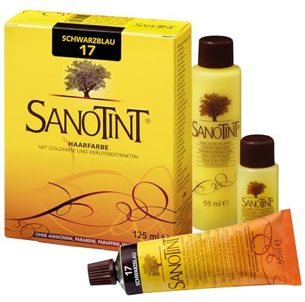 Sanotint - Haarfarbe Classic Nr. 17 Schwarzblau - Naturnahe dauerhafte Haarfarbe mit Goldhirse und wertvollen pflanzlichen Extrakten – 100% Grauabdeckung – vegan - 125 ml