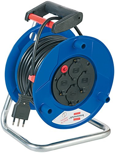 Brennenstuhl 1208065 Kabeltrommel 50 m Serie GARANT ST italienischem Stecker 16 A, 4 Steckdosen italienischen 10 A + 16 A und Schuko mit Deckel autochiudenti, ergonomischer Griff