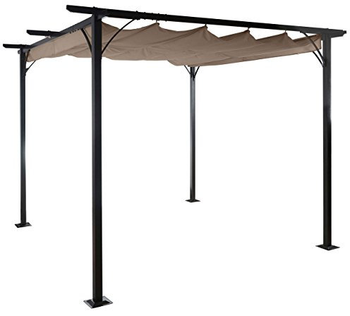 Pergola HWC-C42, Garten Pavillon, stabiles 6cm-Gestell + Schiebedach - 3x3m Taupe-braun