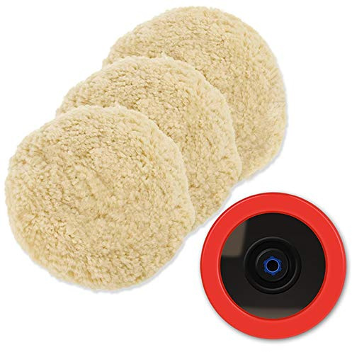 Wool Polishing Pads, SPTA 8(200mm) 100% Natural Wool Buffing Pad with Hook & Loop Backing 4pcs Set Come with 5/8-11 Thread Backing Plate for Car Polishing, Buffing and Cutting