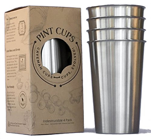 Caveman Cups Lot de 4 gobelets hygiéniques sans monture en acier inoxydable 440 g