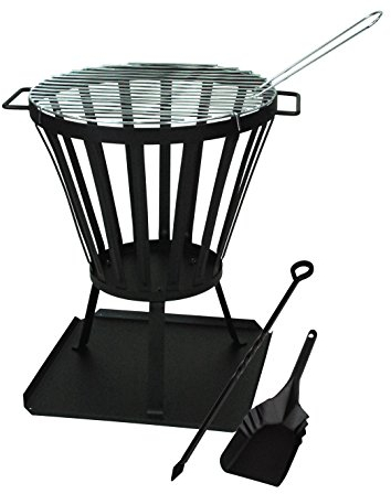 Simpa® Camelot Fire Pit Medival Styled Stylish Outdoor Fire Pit Stand with BBQ Grill Mesh & Ash Poker + Shovel Set. Ideal for BBQ's Alfresco Dining Parties Camping and General Garden Decorations.
