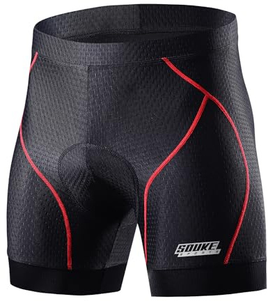 Souke Sports Men's 4D Padded Cycling Shorts Underwear for Road Bike | Breathable Fabric, Anti-Slip Grip, 4D High-Density Foam Pad, Elastic and Wide Waistband, Mountain Biking, Spinning