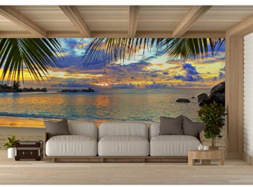 Fotomural Vinilo Para Pared Atardecer Playa Tropical | Fotomural para paredes | Mural | Vinilo Decorativo | Varias Medidas 600 x 300 cm | Decoración comedores, salones, habitaciones...