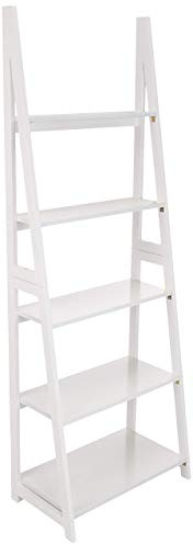 Amazon Basics 5-Tier Ladder Bookshelf Storage Organizer for Small Space, Easy to Assemble, Solid Rubberwood Frame, White Finish, 14D x 24.8W x 70.1H in