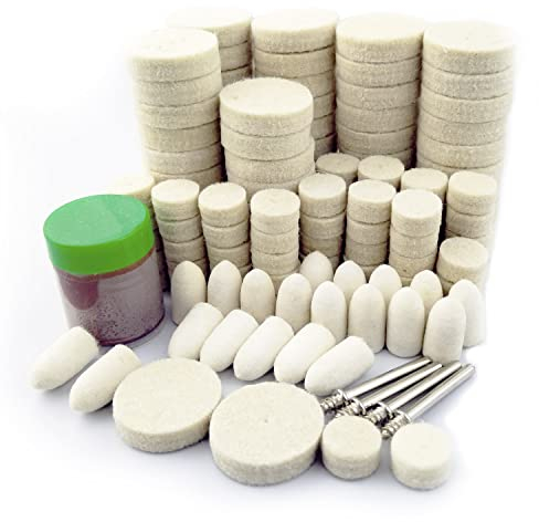 Merryland Flet Polishing Wheel for Dremel 145pcs, Polishing Pad Buffing Wheel Cone 140pcs Polishing Compound Paste 1pcs and Mandrel 4pcs, Rotary Tool Accessory Set Electric Power Tool DIY, RMTA145C1