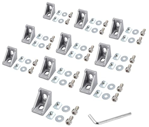 Justech 10PCs Fixing Material Angle Wall Bracket Mounting Material with Screws 28x28x20mm for 2020 Aluminum Profile