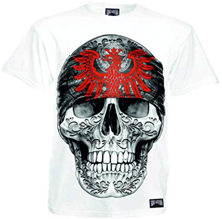 Mi Barrio Herren T-Shirt Art Big Skull weiß New Generation mit rotem Adler im Bandana (S)