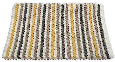 Allure Striped Chunky Bobble Bath Mat 50 x 80cm – Thick, Hand-Woven, Super Soft Bathroom Rug (Mustard)