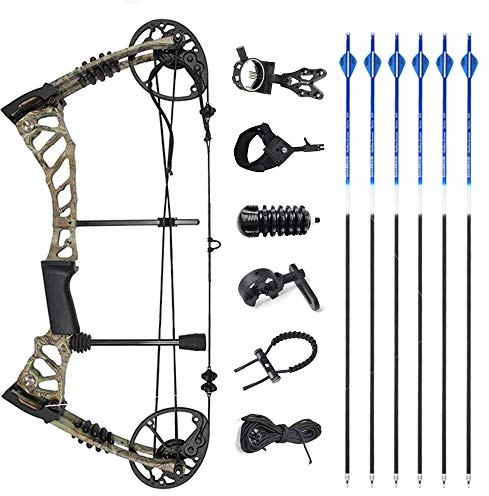 SHARROW Compoundbogenset Jagdbogen 40-60lbs Sportbogen Erwachsene Compound Bögen mit Allem Zubehör für Bogen und Pfeile (Camo+Pfeile)
