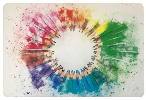Schreibtischunterlage bunte Bleistifte im Kreis auf hellem Grund 40 x 60 cm abwischbar
