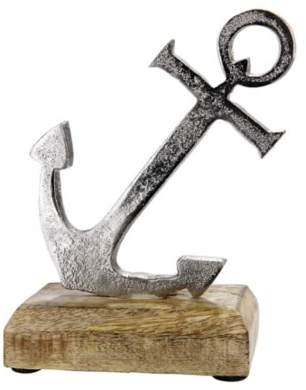 G.H. Edler maritimer Aufsteller, Mango-Holz und brüniertes Aluminium, Modell: Anker, Maße 16 x 11 x 5 cm, Farbe Natur und Aluminium, tolle Deko für Innen, Terrasse, Cafe, oder einfach Zuhause.