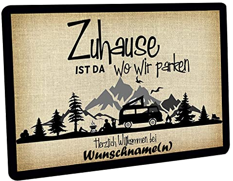 Crealuxe Fußmatte personalisiert - robuste, rutschfeste Fussmatte für Außen & Innen - waschbar - Fußabtreter Türmatte für aussen & an der Haustür - 60x40cm - Zuhause ist da wo wir parken mit Name