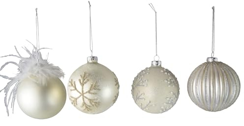 CHICCIE 4X Weihnachtskugeln Weiß Glas 8cm - Christbaumkugeln Weihnachtskugeln