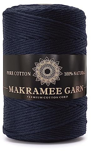 Makramee Garn. Baumwollgarn Kordel. 100% Natur Baumwoll-Kordel. Perfekt für Basteln, DIY, Handwerk & Stricken. 100% Natur Baumwollgarn, Dicke Macrame Cord (Marineblau, 5mm/100m)