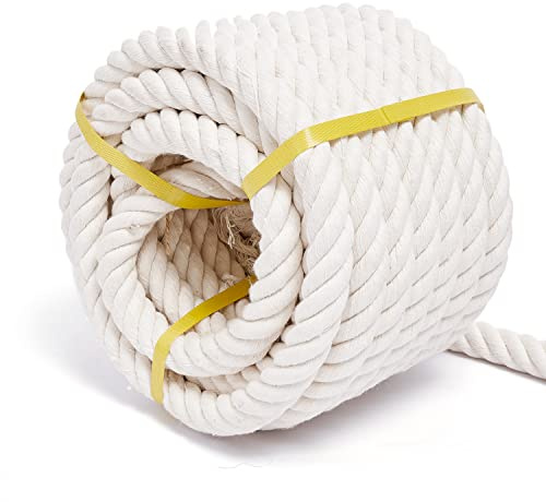 Natural Cotton Craft Rope 1 Inch x 100 Feet, 4-Strand Twisted Cotton Ropes, Natural Thick White Soft Rope Cord for Sports, Decoration, Pet Toys, DIY Crafts, Indoor & Outdoor Use