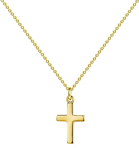 YOUFENG Jewellery 14K Gold Plated Tiny Cross Pendant Necklace for Women Simple Cross Necklaces Birthday Gifts for Women Girl Fashion Jewelry Gold
