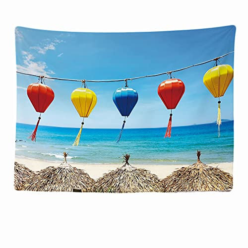 Ulticool - Lanterne guirlandes Lampion Plage Mer Vietnam - Tapisserie murale - 200x150 cm - Grande tapisserie - Décoration poster - Papier peint - Accessoires Séparateur de pièce