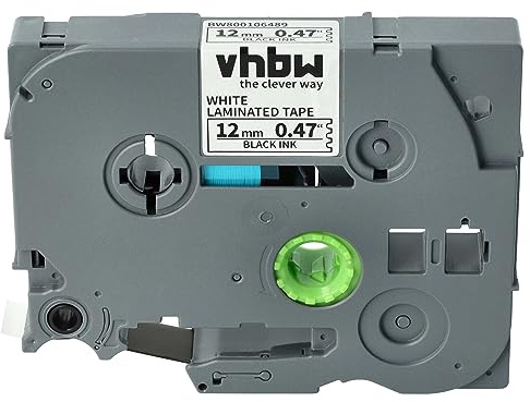 vhbw Schriftband-Kassette kompatibel mit Brother PT 1290VP | 1300, 1290BT2, 1290RS, 1290DT, 1290SBVP Etiketten-Drucker 8m x 12mm Schwarz auf Weiß