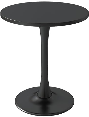 Kasinali Runder Esstisch, 61 cm, runder Tulpen-Tisch mit verdickter Holzplatte und stabilem Metallsockel, moderner Freizeit-Bistro-Küchentisch, 2 Personen, kleine Orte, Wohnzimmer, Café, Schwarz